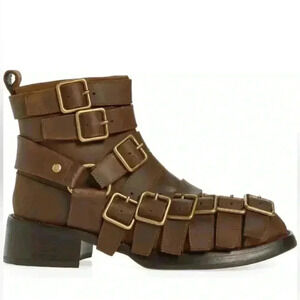 NEW Jeffery Campbell Belted Up Moto Inspired Brown Leather Boot Women’s 9.5